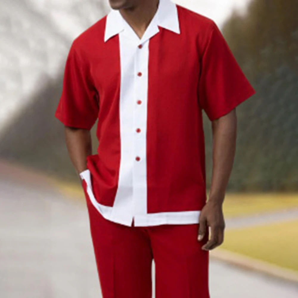 Hawaiian Fashion Casual Pants Set Men's Summer New Vacation Print Contrasting Color Beach Shirt Short Sleeve Shirt Two-piece Set