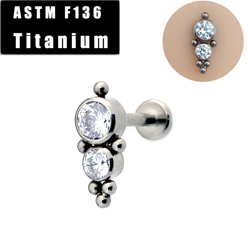 

ASTM F136 Titanium Labret Lip Piercing Rings Ear Tragus Cartilage Earring Zircon Cluster Helix Daith Labret Ring Loop Jewelry