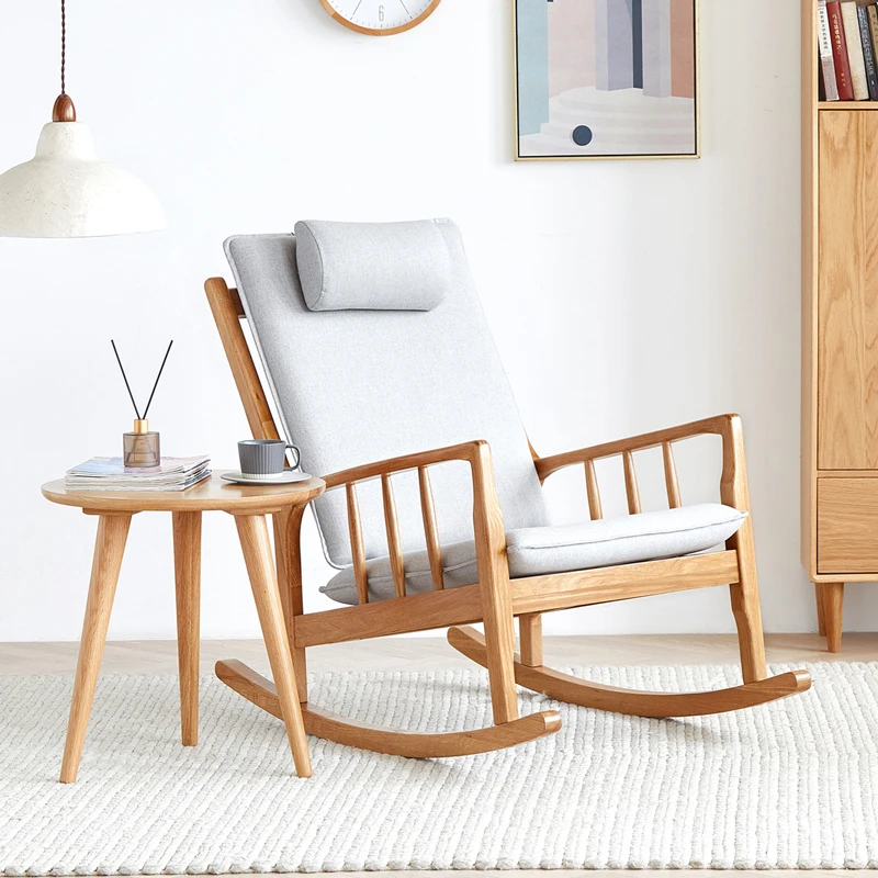 

Оригинальное однотонное кресло-качалка TT из натурального дуба в скандинавском стиле, кресло-качалка для отдыха на балконе