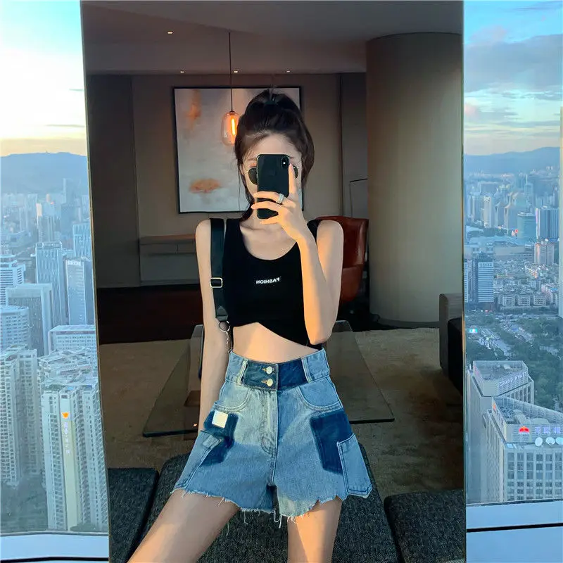 2023 Spring Summer Women Vinatge High Waist Jeans Shorts Female Sexy Hole Blue Denim Short New Casual All-Match Slim Jean Shorts