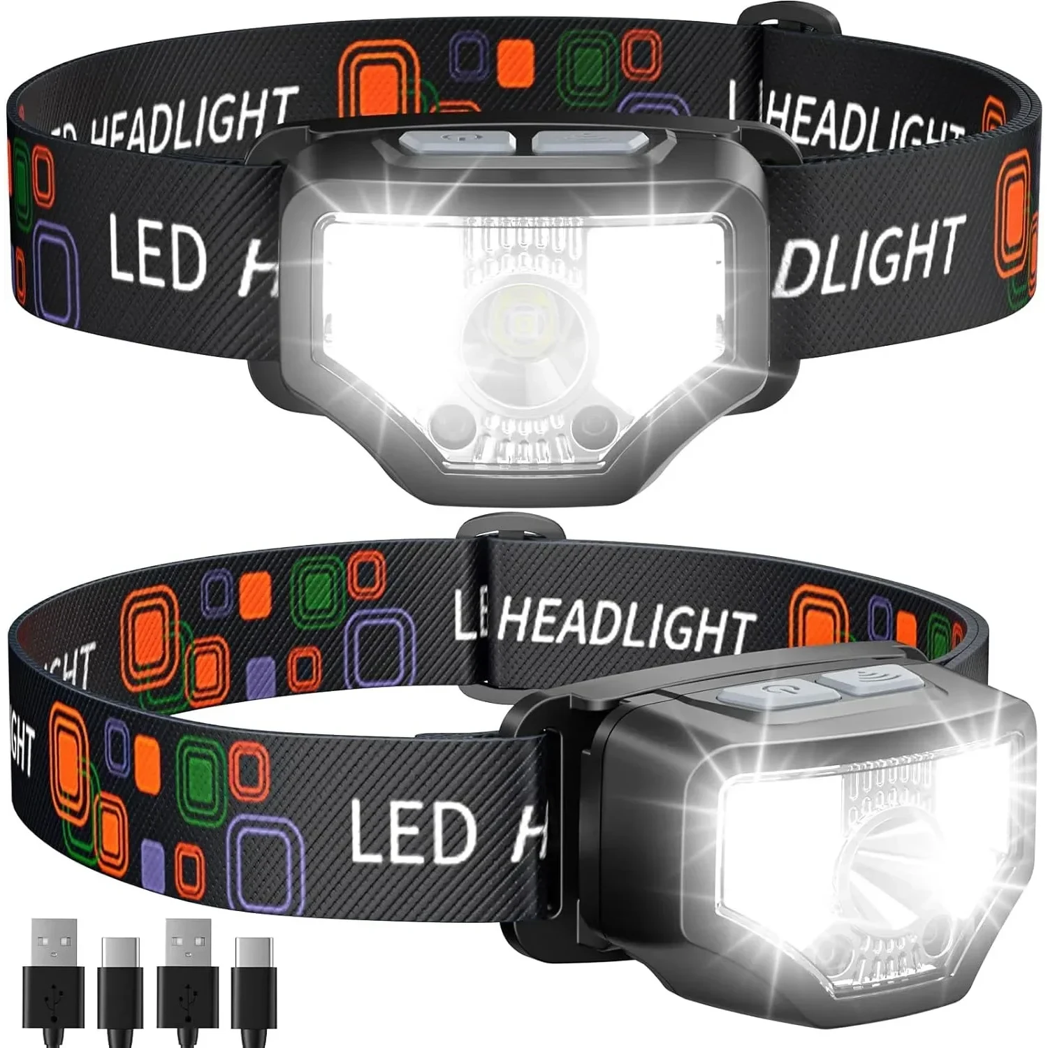 Headlamp Rechargeable 1200 Lumen Super Bright LED Flashlight with Motion Sensor for Camping Waterproof Running Fishing Cycling