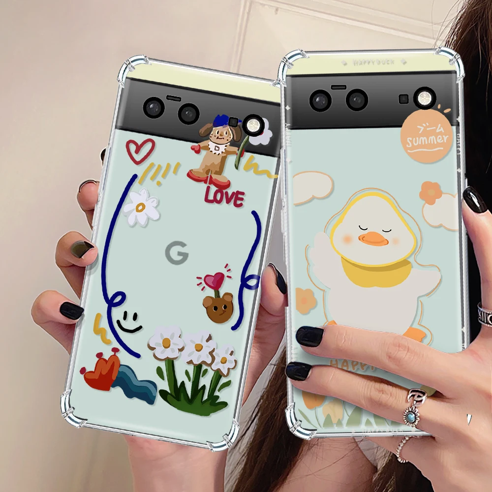 

Cartoon Cute Duck Phone Case for Google Pixel 7Pro 7 6a 6 6Pro Luxury Transparent Soft Silicone Shockproof Protection Back Cover