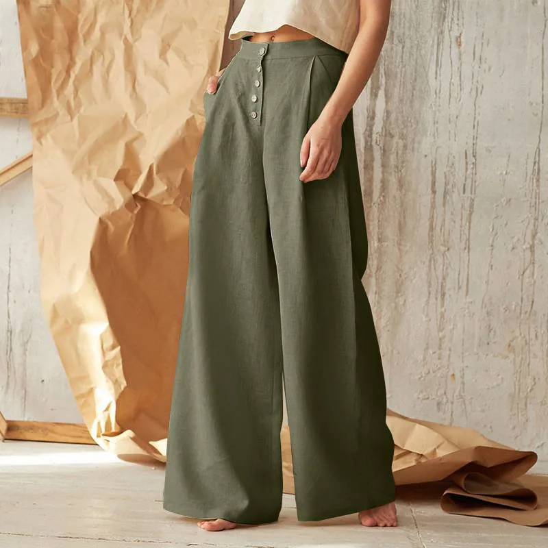 

2023 Autumn Cotton Linen Oversize Women's Long Pants Black Button Pockets Loose Pants Female Spring Casual Fashion Lady Clothes