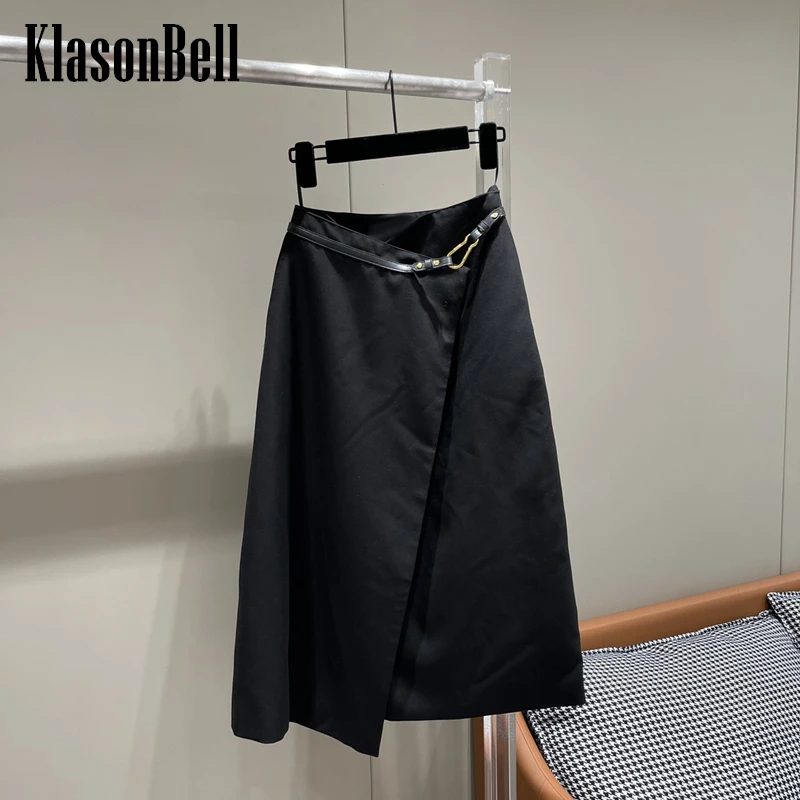 

2.6 KlasonBell Fashion Black Irregular Split Midi Skirt Women With Belt