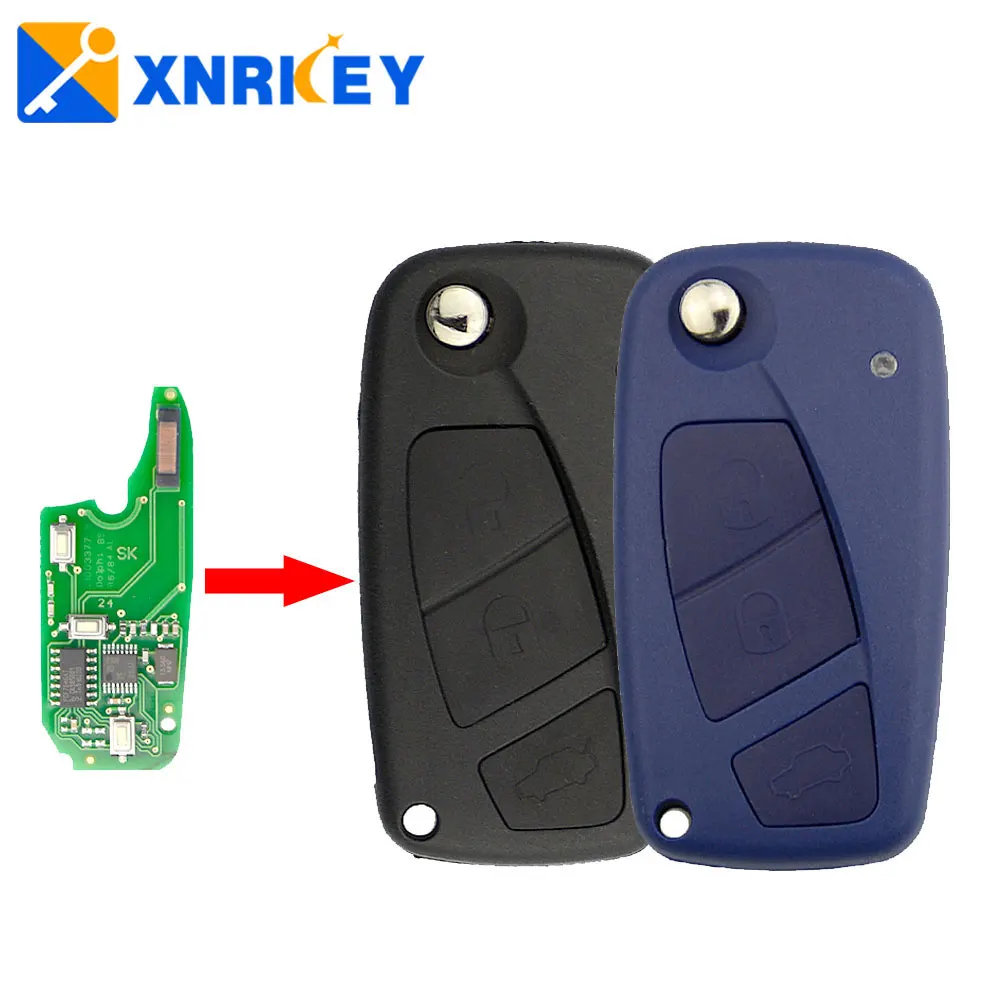 

XNRKEY Original 3 Button Black/Blue Flip Car Remote Key PCF7946 Chip 433Mhz for Fiat 500 Panda Punto Bravo Delphin Car Key