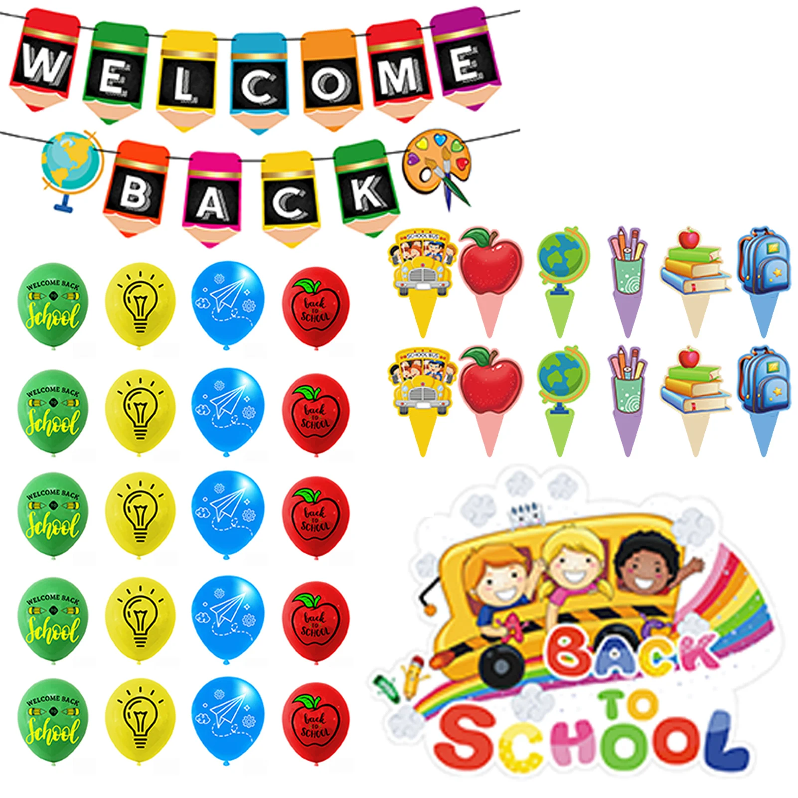 

Детский набор для вечеринки «назад в школу», набор воздушных шаров, баннер, латексные шары, топперы для кексов для школы