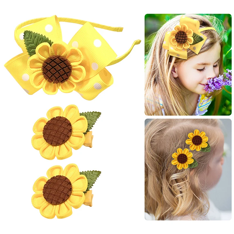 

Girls Kids Sunflower Hair Clip Hair Pins and Clips Grosgrain Ribbons Sunflower Headwear Hairwear Hair Accessories For Princess