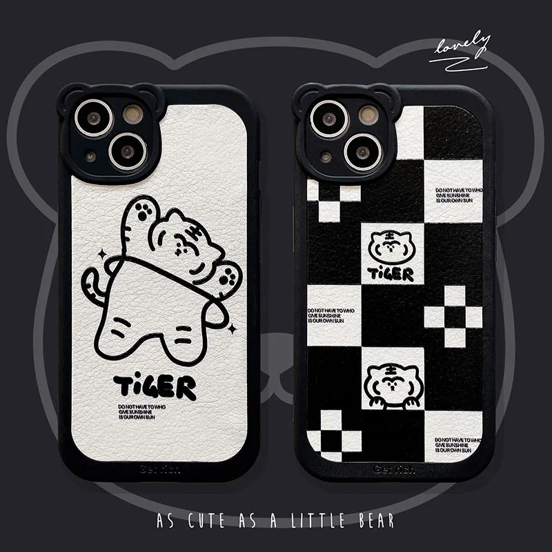

Fashion Lattice Cortex Tiger Phone Cases For iPhone 13 12 11 Pro Max XR XS MAX X 7/8Plus Couple Shockproof Soft Shell