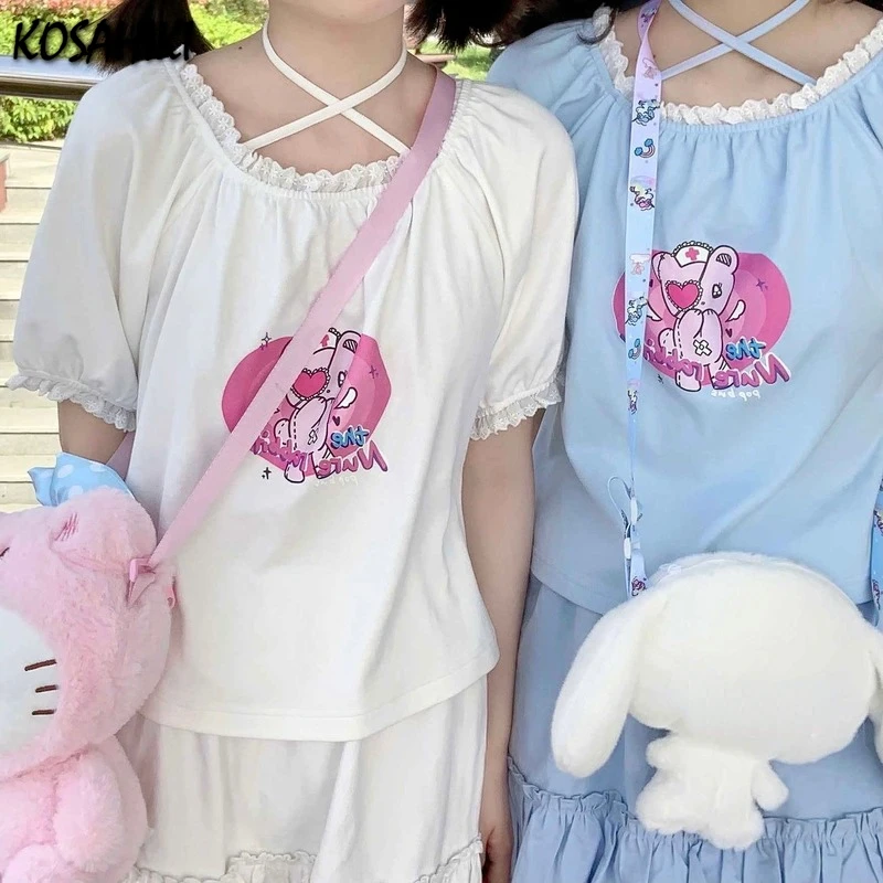 KOSAHIKI в Корейском стиле Kawaii женские футболки с рисунками из мультфильмов Сезон