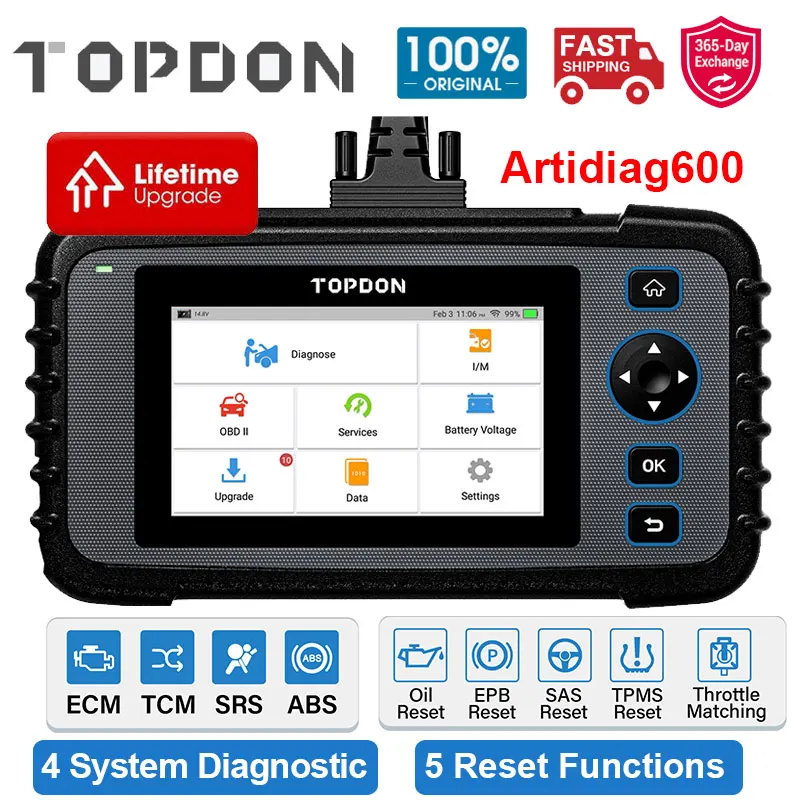 

TOPDON OBD2 Scanner Car Diagnostic Tool Automotive Scan Auto Diagnostics ABS SRS Engine Test Autoscanner Free Update ArtiDiag600