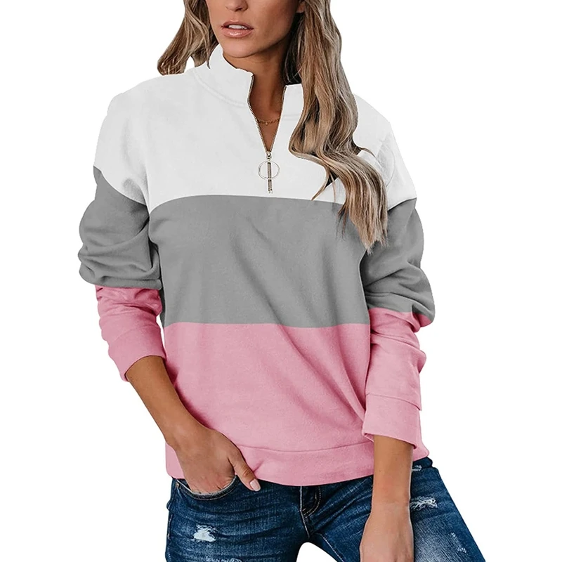 

Women's Lapel Zipper Sweatshirts Long Sleeve Loose Pullover Tops Casual Tunic Loose Tops