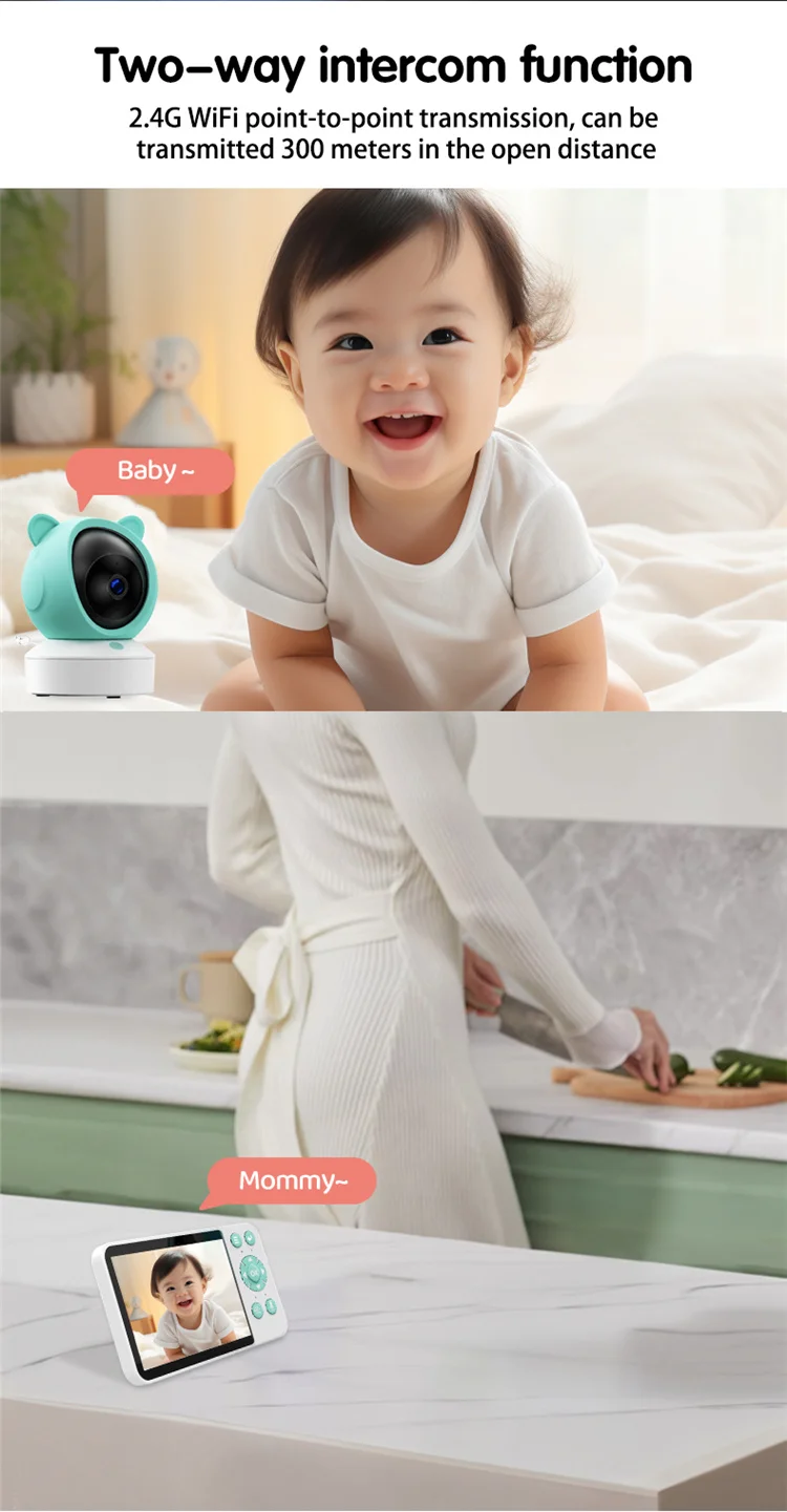 Фото 5 Inch Lcd Screen Tuya Cry Detect Baby Phone Wireless Two Way Audio Lullaby 1080P Wifi Camera Video Baby With Tuya App №5
