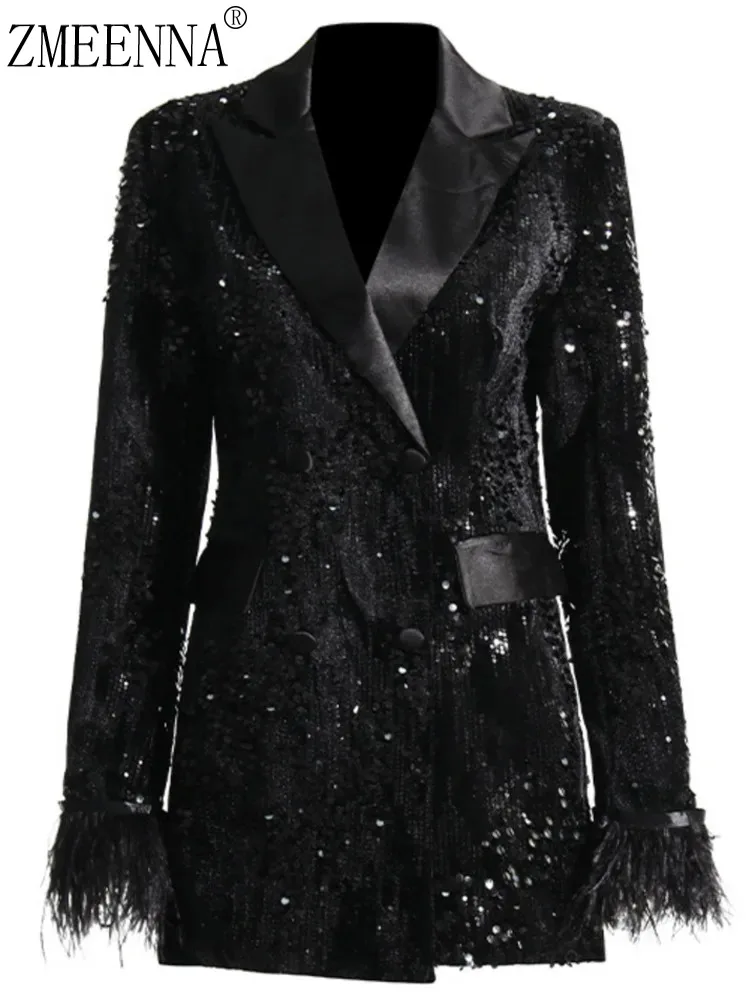 Женский блейзер ZMEENNA XF1981 элегантный однотонный двубортный с завышенной талией и