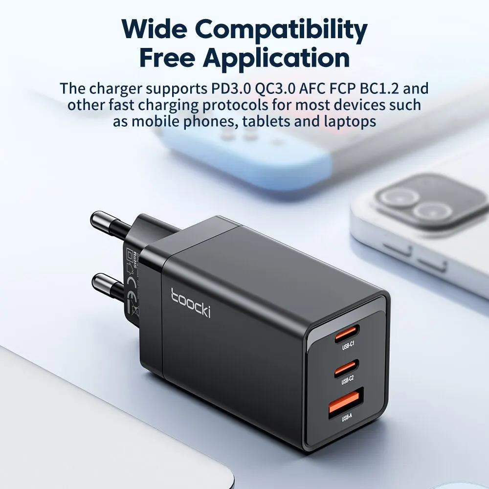 Фото Toocki 67W GaN USB C Быстрое Зарядное Устройство QC4.0 PD 3.0 45W Type-C Для iPhone 15/14/13/12 Pro MacBook — Подходит Для Пу... №5