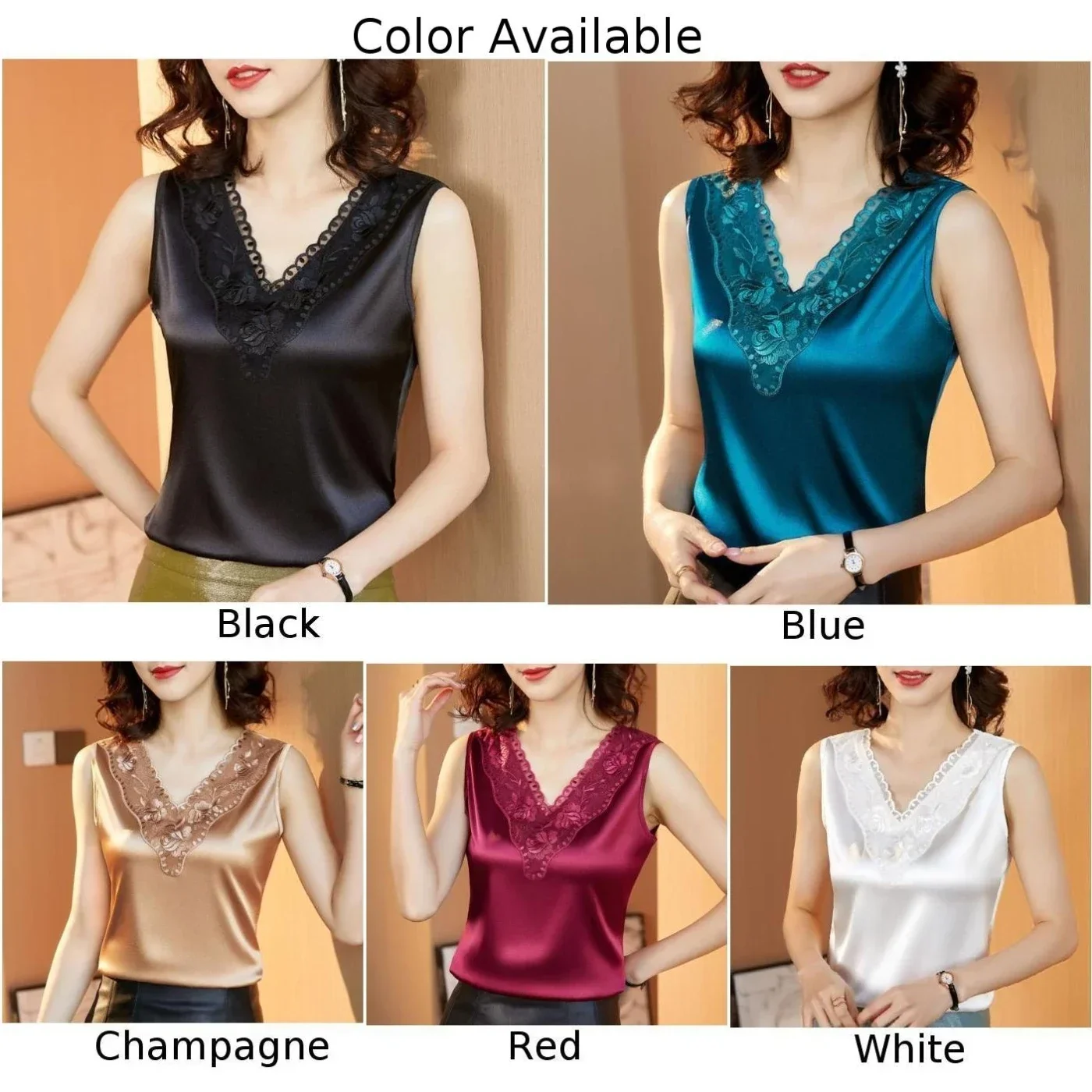 Стильные женские шелковые атласные топы без рукавов OL летние майки блузка для