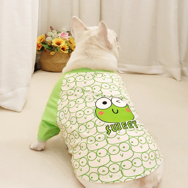 Cute Frog Puppy Outfits Autumn Spring Dog Sweater T-shirt Bottoming Shirt  Pug Corgi Short Body Dog Clothes for French Bulldog