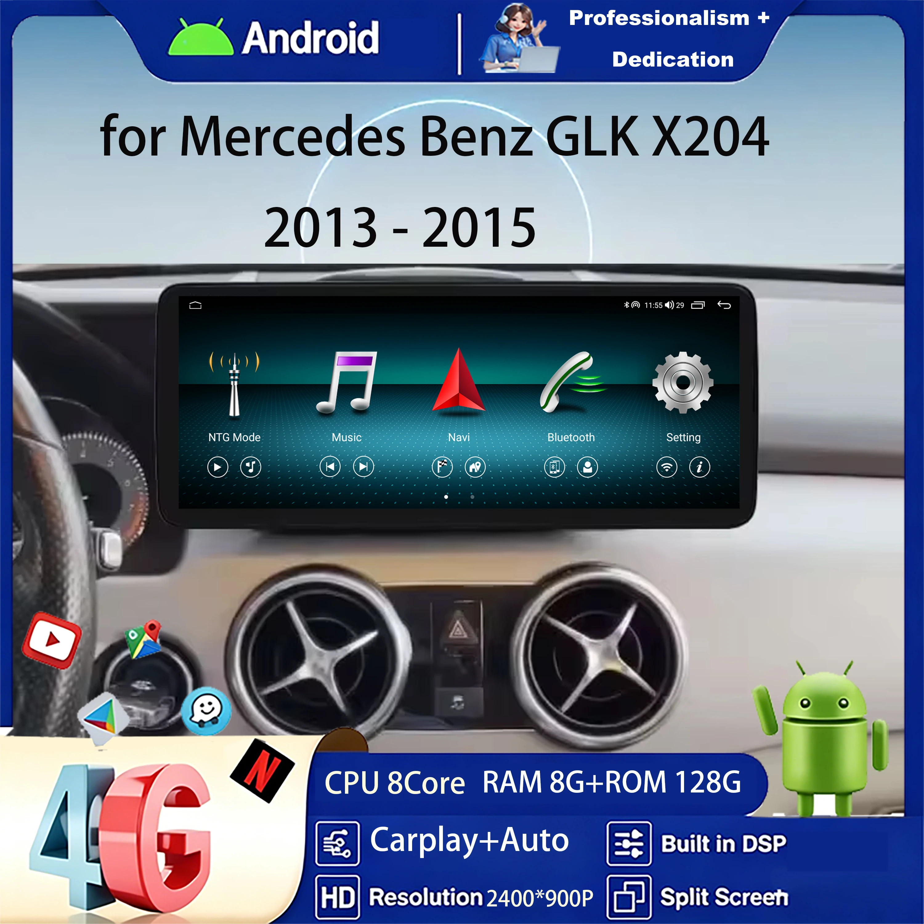 Фото Автомагнитола QLED с ультратонким экраном, беспроводная, для Mercedes Benz GLK X204 2013-2015, Android 16, видеоплеер, 4G, GPS-навигация, автоинструменты