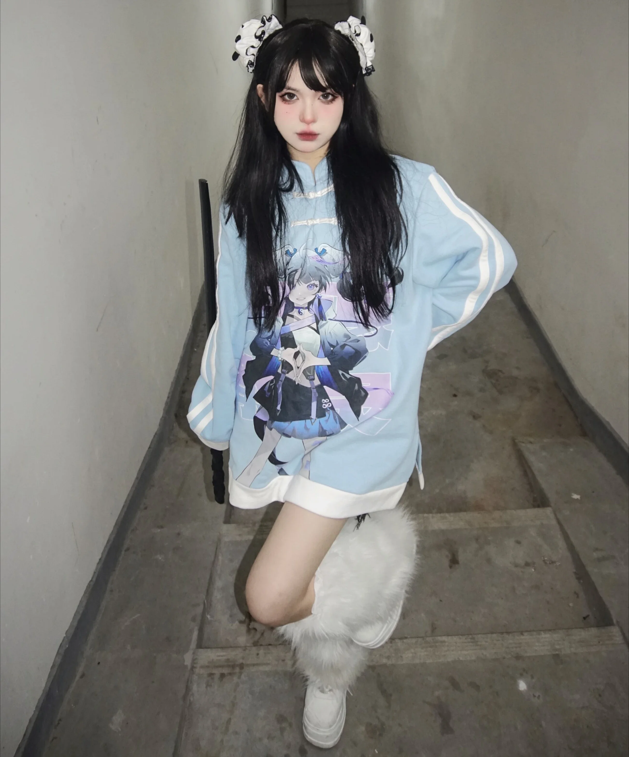 Толстовка Женская бархатная с принтом и пряжкой в стиле японского аниме