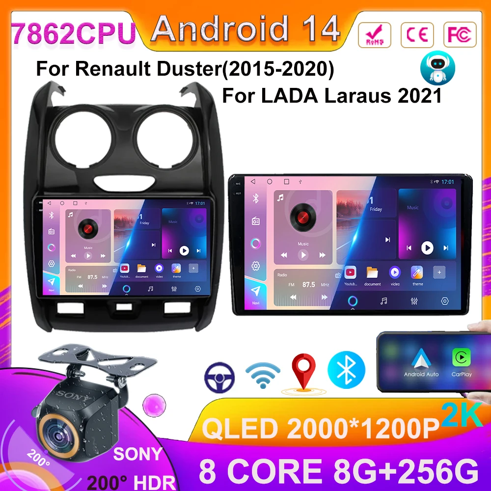Автомагнитола для Renault Duster 2015-2021 LADA Largus 2021 GPS Android 14