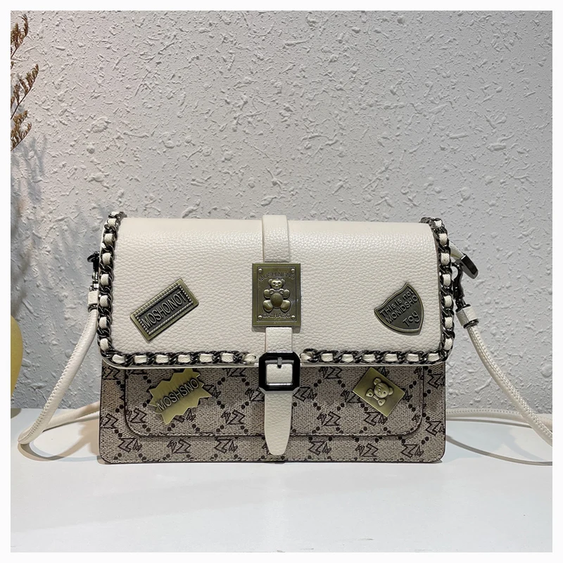 

Black Metal Female Much Interlayer Functional Shoulder Handbag Messenger Commuting Square Bag for Women with Two Strap