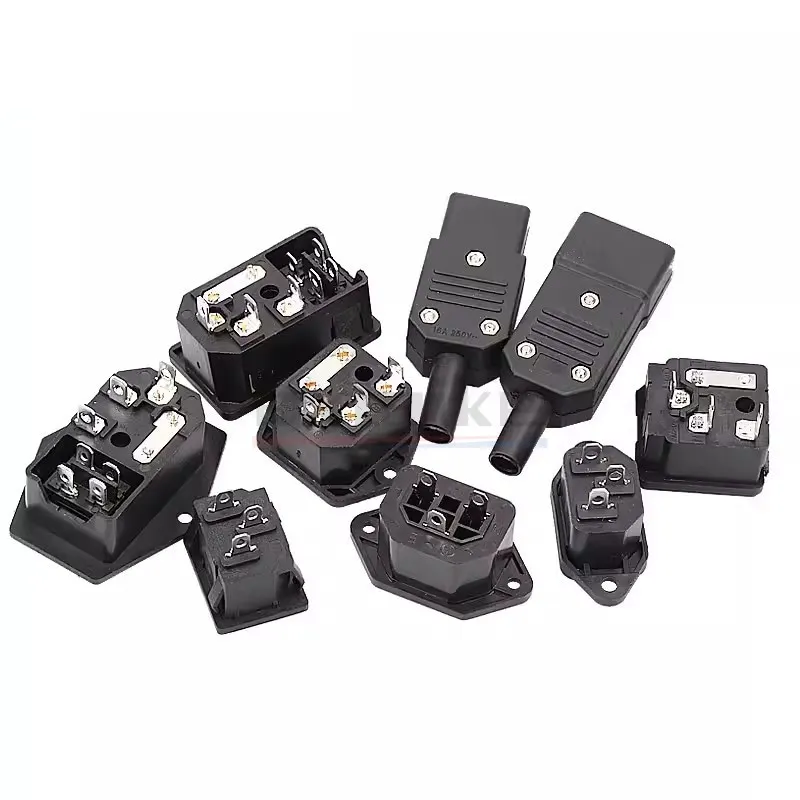 2PCS AC Power Cord Plug Socket Female Male Extension Cable AC-01/02/03/04/05/06 3 Pin Core 10A 250V Pure Copper With Switch Fuse