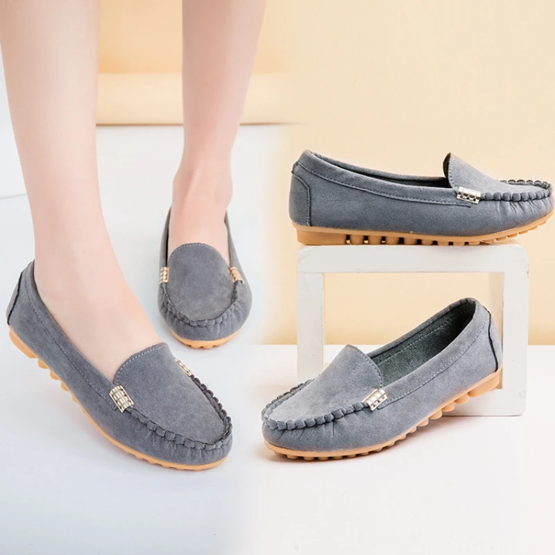 New Women Flat Shoes Trendy Round Toe Peas Shoes Casual Slip-on Loafers Women's Comfortable Driving Shoes Non-slip Walking Shoes