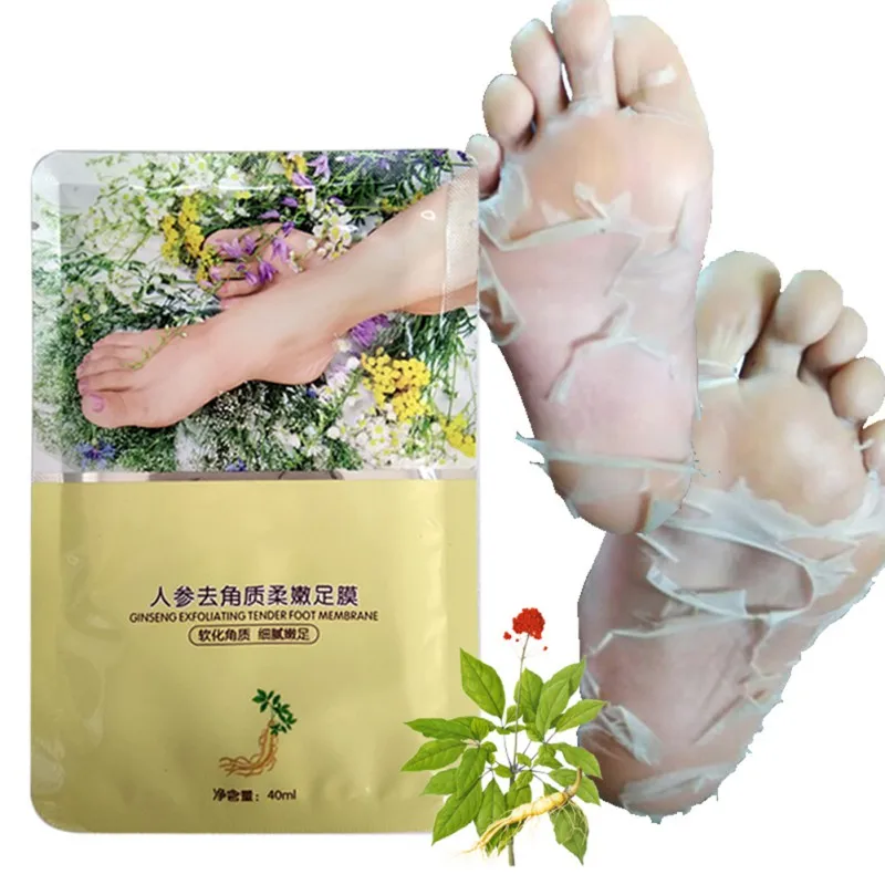 

40ml Ginseng Exfoliating Peel Off Foot Masks Hard Dead Skin Remover Feet Heels Soften Dryness Cracked Repair Nourish Moisturizer