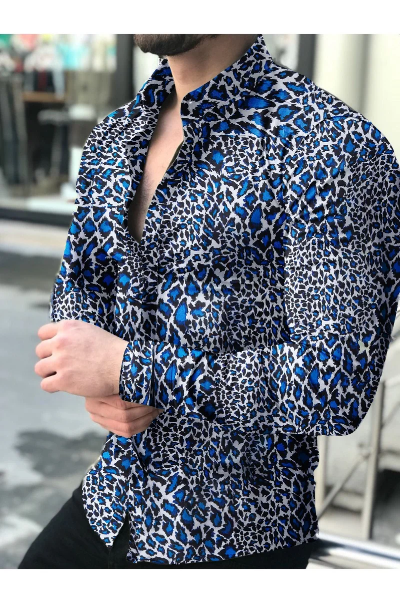 2021 Autumn Men's Long Sleeve Leopard Print Shirts Slim Fit Plus Size Shirts Chemise Homme De Luxe Men Clothing Camisa Masculina