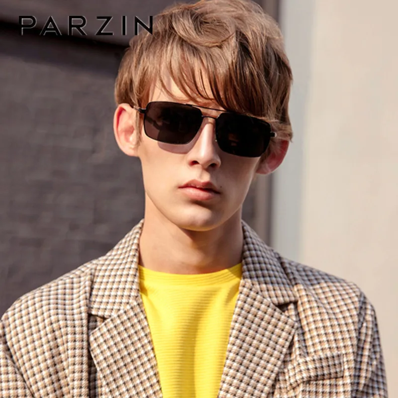 

PARZIN Polarized Men Sunglasses Rectangle Male Polarized Sun Glasses Fashion Men Shades Goggles Black 8057