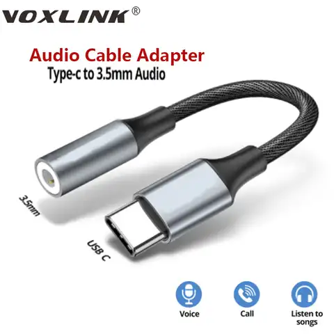 Аудиокабель VOXLINK с разъемами USB Type-C на 3,5 мм, кабель Aux с разъемом 3,5, адаптер для наушников, конвертер для мониторов Samsung, Xiaomi, Huawei