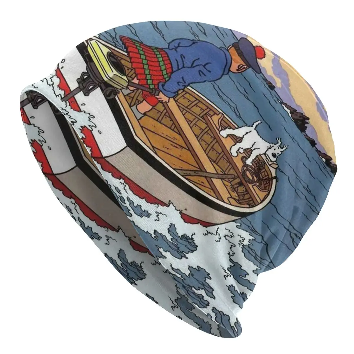 

The Adventures of Tintin Fantasy Comics Sail A Yacht Men Women Beanies Cycling Ski Cap Double Layer Fabric Bonnet Hat