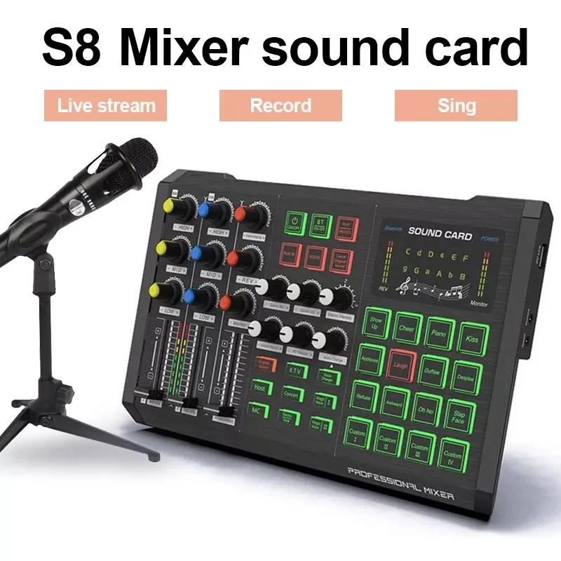 

Bluetooth Live Stream Sound Card 18 Sound Mixer USB Microphone Streamer Broadcast Audio Card for Computer PC Mobile Phone