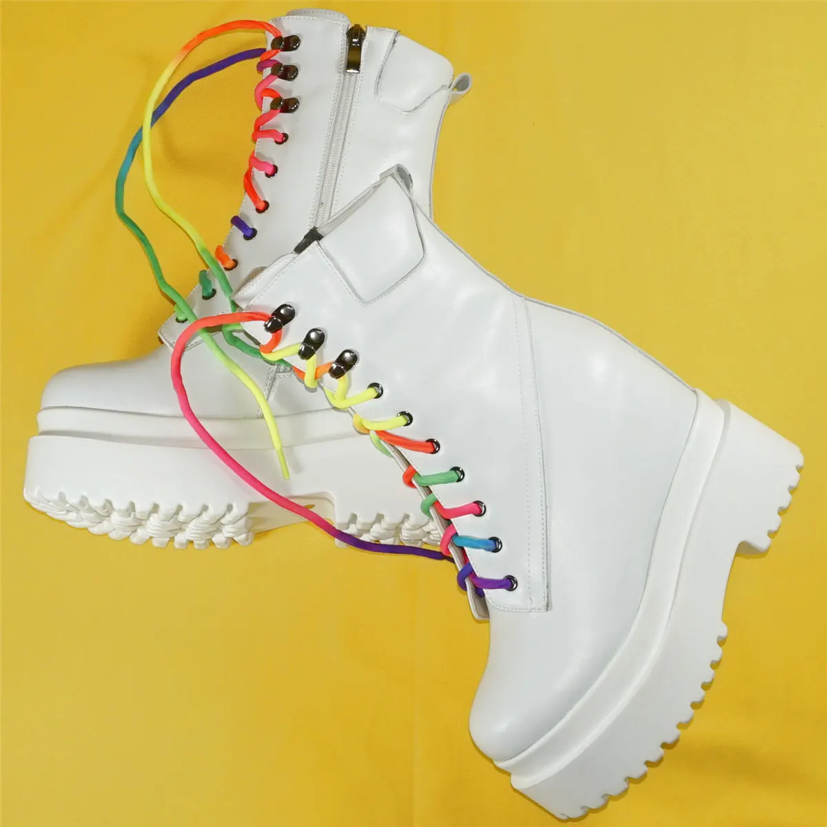 High Top Snow Boots Women Lace Up Genuine Leather Wedges High Heel Platform Pumps Female Round Toe Fashion Sneakers Casual Shoes