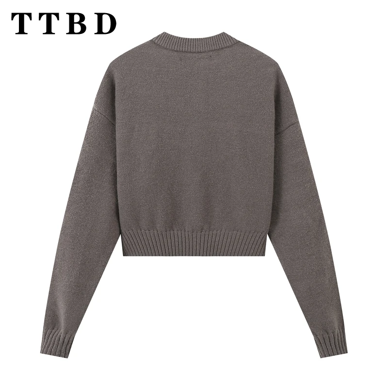 TTBD женский осенний винтажный однобортный кардиган с длинными рукавами и круглым