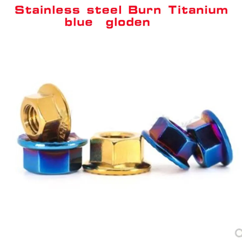 1/2pcs Flange Nylon Lock Nut  M4 M5 M6 M8 M10 M12 Burn Titanium blue gloden stainless steel flange nut