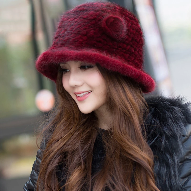 Ladies Fur Hat 2022 Winter Fluffy Mink Fur Russian Fur Hat Women's Headband Outdoor Winter Hat Earmuff Ski Cap Warm Bucket Hat