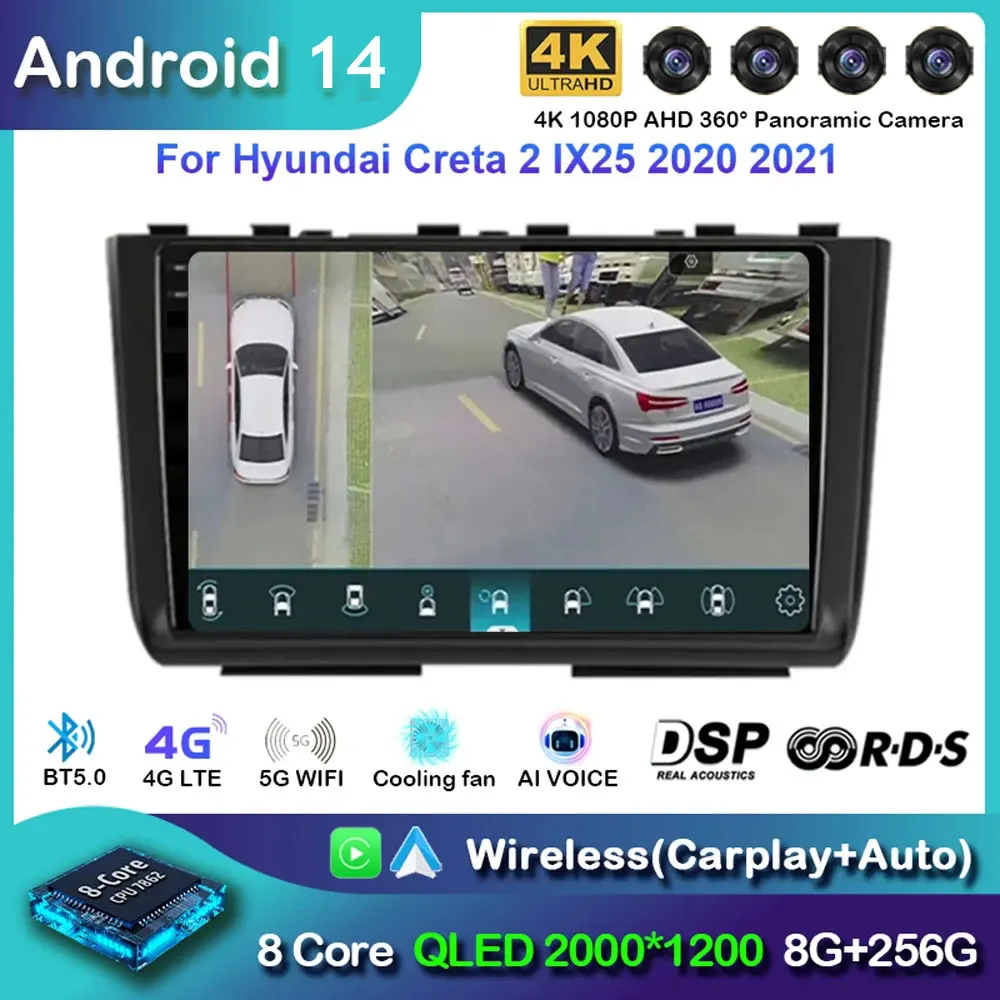 Автомобильный радиоприемник Android14 для Hyundai Creta 2 IX25 2020 2021 навигация GPS
