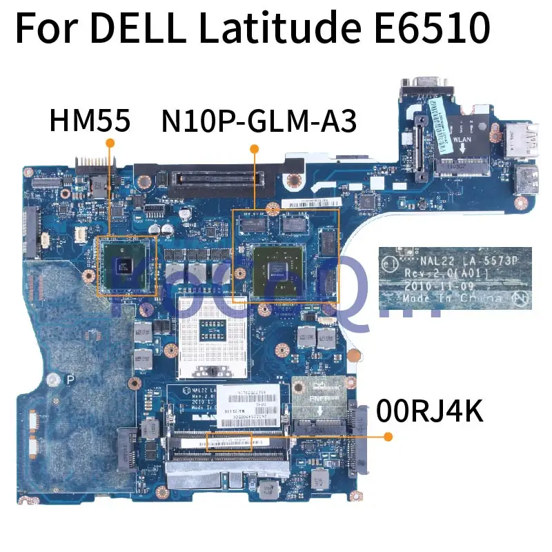 Материнская плата для ноутбука DELL Latitude E6510 материнская плата для ноутбука 00RJ4K LA-5573P QM57 DDR3