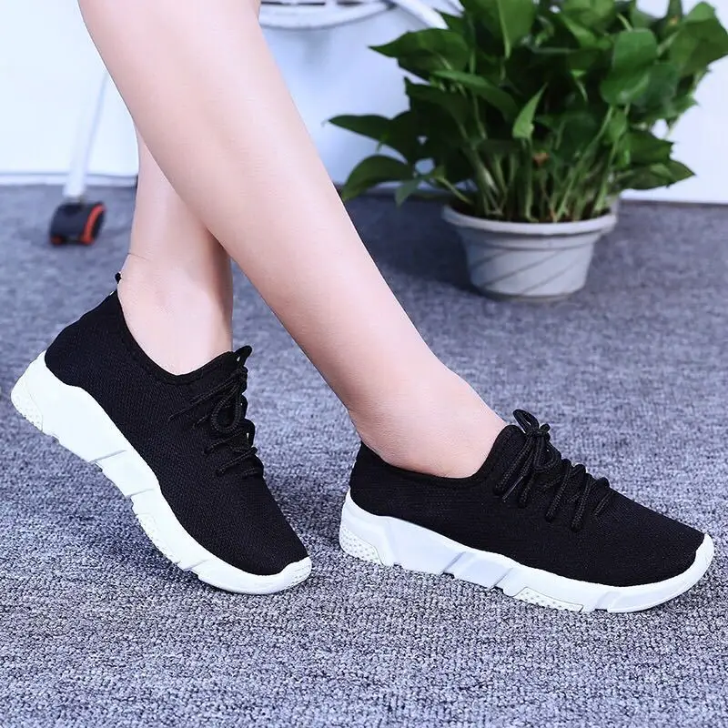 Summer Women's Vulcanized Shoes Women's Mesh Sneakers Lace-up Flats Women's Casual Shoes Walking Sports Running Shoes