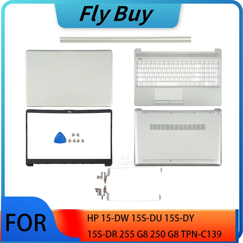Фото Для HP 15-DW 15S-DU 15S-DY 15S-DR 255 G8 250 G8 TPN-C139 ЖК-задняя крышка/подставка для рук/нижняя часть корпуса петли L52012-001 L52007-001 серебристый №1