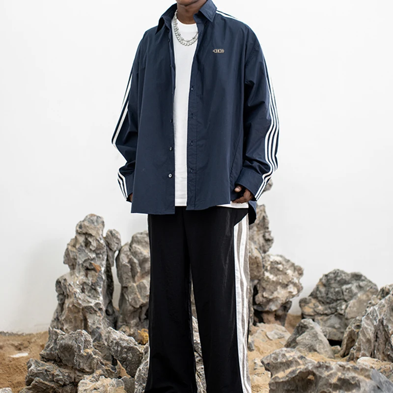 

Men's Winter Coat Oversized Jacket 2023 New Satin Patch Loose Casual Style Chic Stripe High Quality Blazer Zipper Street Men