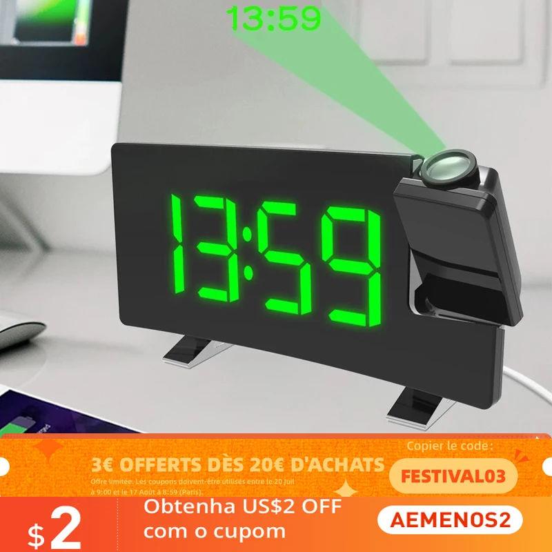 FM радио часы с проекцией светодиодный цифровые Смарт-будильник настольные