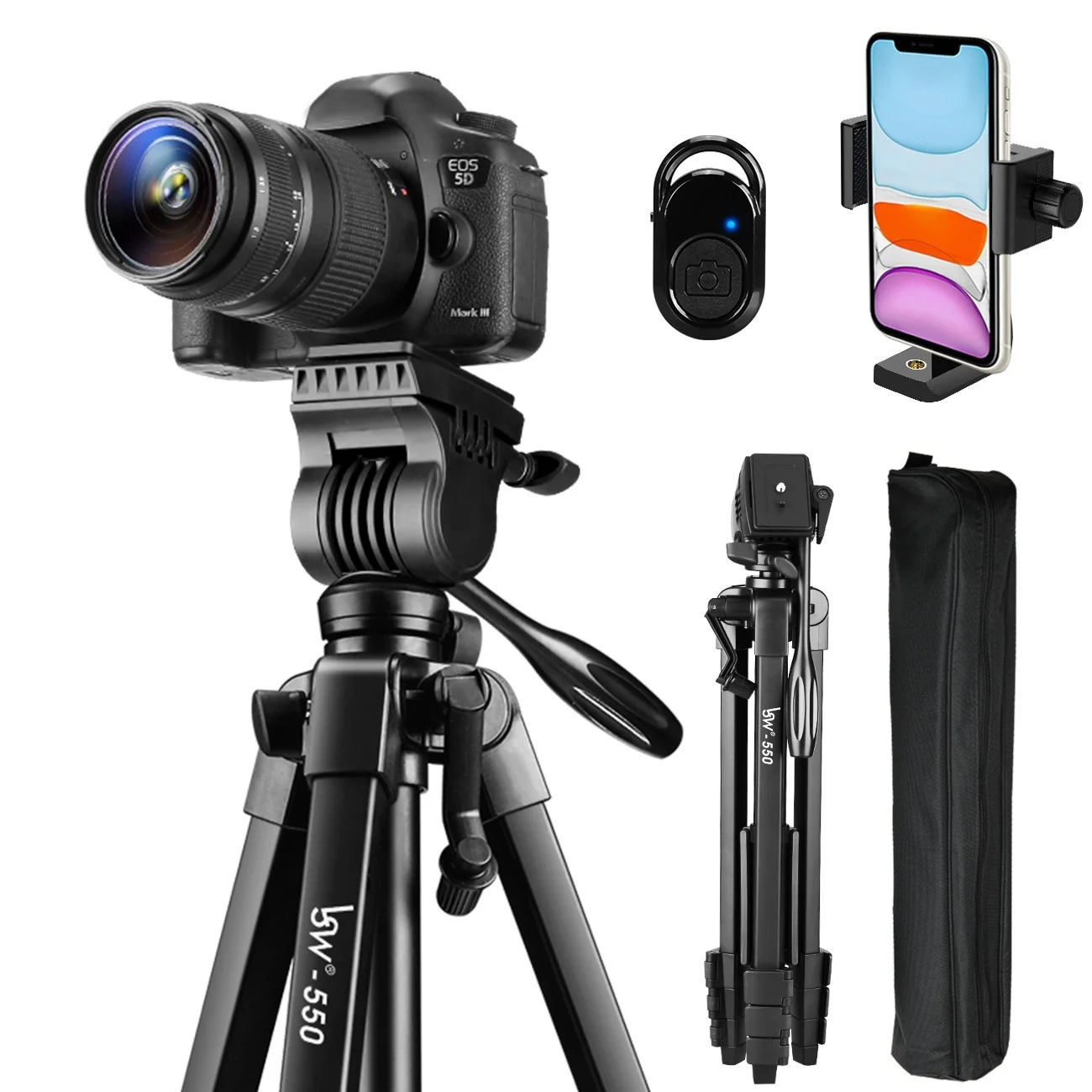 

2022. Camera Tripod 60-Inch/152cm for DSLR/SLR, Aluminium Fluid Head Professional Photography Phone Tripod with Phone Holder &