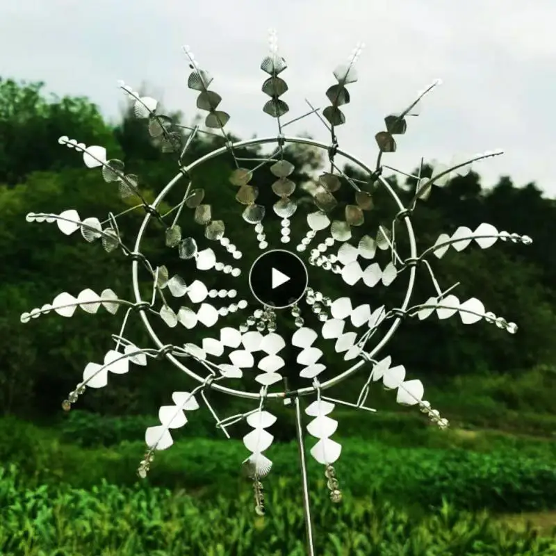 

Stainless Steel Nine Bone Windmill Garden Decor Move With Wind Halloween Yard Gardening Decoration Outdoor Dual Wind Movement