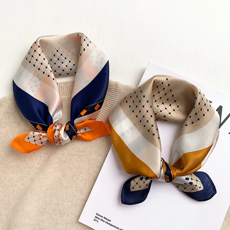 

Модный 100% шелковый шарф, Женский носовой платок с принтом, Женская квадратная головная бандана, хиджаб, женский весенний платок, офисный шейный платок для девушек