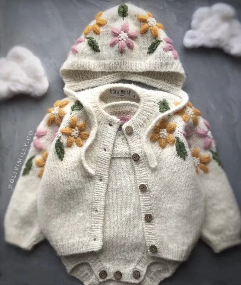 

Ins Herfst Winter Baby Meisjes Bloem Gebreide Vest Truien Jas Kinderen Kleding Kids Handgemaakte Wol Bal Vest Jas Tops