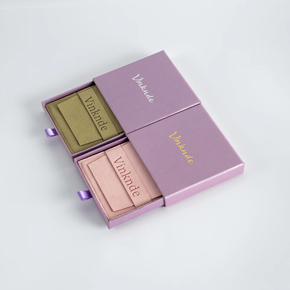 Custom Logo Jewelry Packaging Boxes Pouches Bags Drawer Gift Box Purple Luxury Pull Out Necklace Ring Storage Box Suede Gift Bag