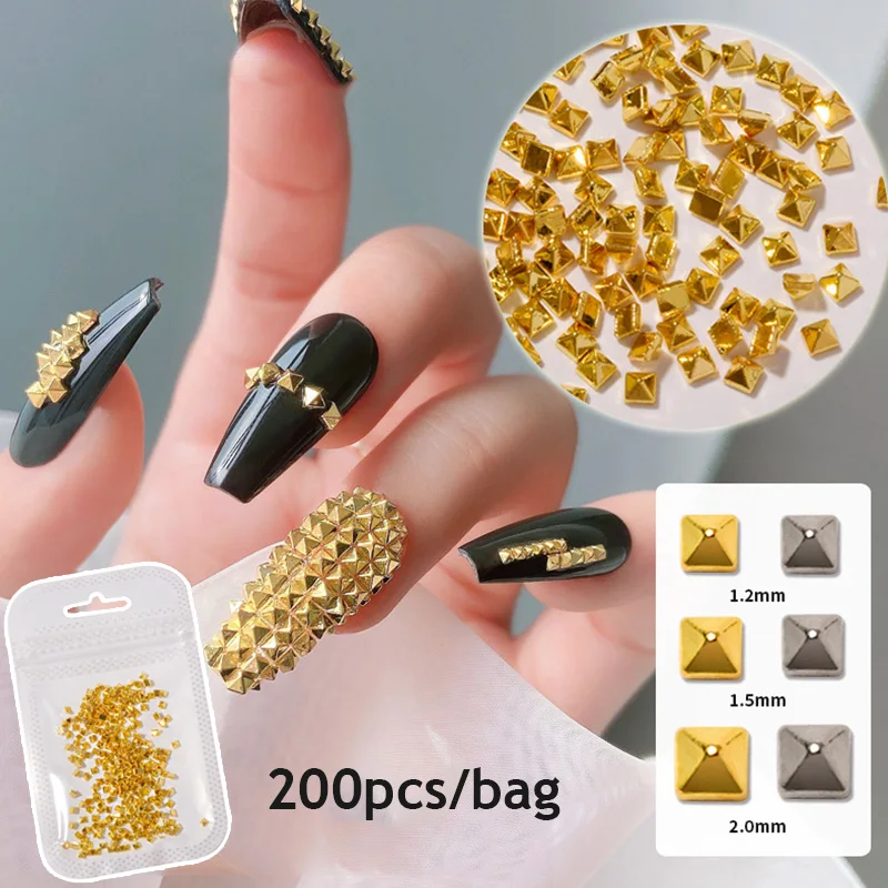 

200pcs/bag Riveting Nail Nail Ornament Gold Silver Crystal Diamond Nail Rhinestones Multi-size Gems Metal Flat Nail Rivets Studs