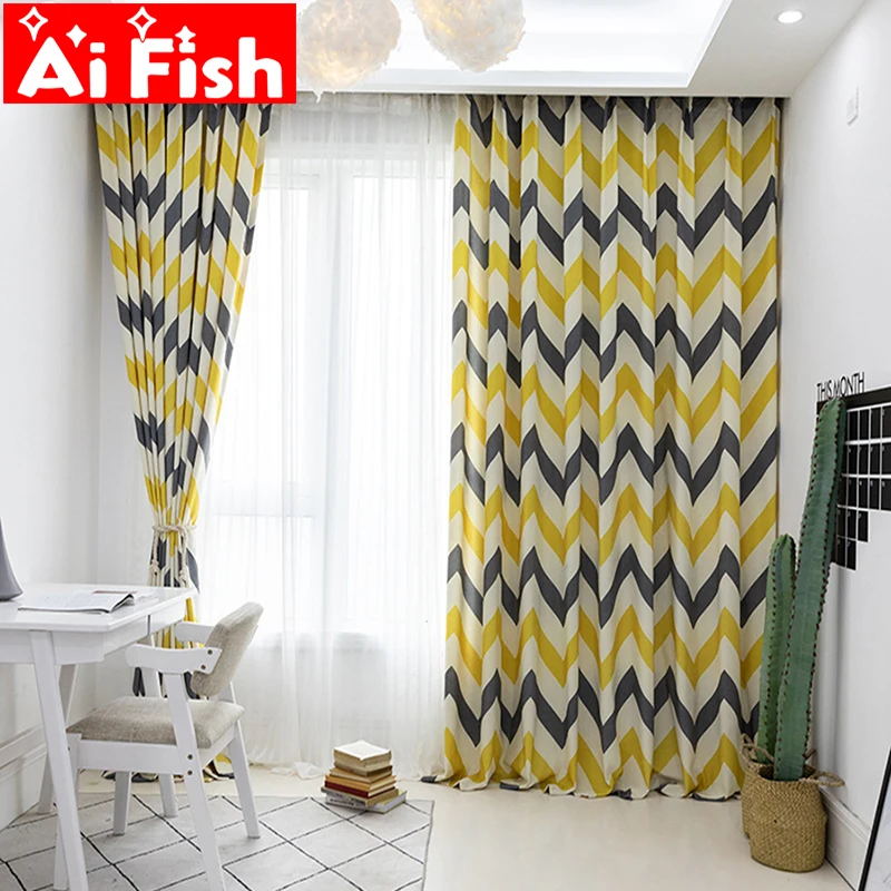 

Yellow Wave Stripe Polyester Cotton Cloth Fabric Curtains for Living Room Modern Window Blackout Insulation Bedroom Drapes #3