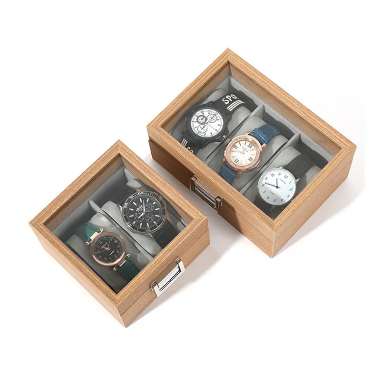 Glass Skylight Dustproof Pear Wood Grain Watch Storage Box Vintage Jewelry Display Box With Pillow Watch Organizer 2/3/6/10/12/